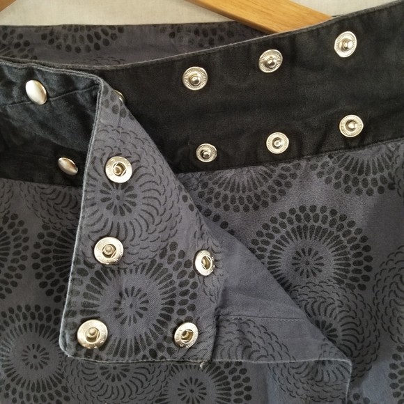 Made in Nepal steel blue wrap-around snap A-line mini skirt w/ pouch size M Y2k - Picture 4 of 10